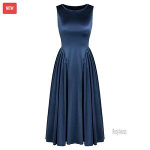 Satin Sleeveless Midi Cocktail Dress Wedding Guest Formal Party Gown